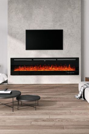 Living and Home 80 Inch Recessed & Wall Mounted Electric Fireplace with Remote in Black