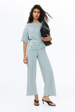 H&M Crease-front Jersey Trousers in Light Dusty Turquoise at Nordstrom, Size X-Small