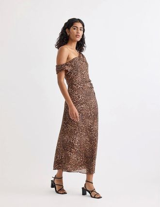 Nobody's Child Womens Skylar One Shoulder Midi Slip Dress - Multi - Size: 16