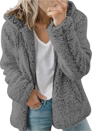 Generic Womens Teddy Hoodies Fleece Coats Womens Fleece Jackets Slim Fit Lined Jacket Lightweight Quilted Hooded Jackets Zip Up Long Coat Warm Fall Winter Out