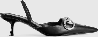 Gucci Womens Boulevard Slingback Pump, Black, Leather