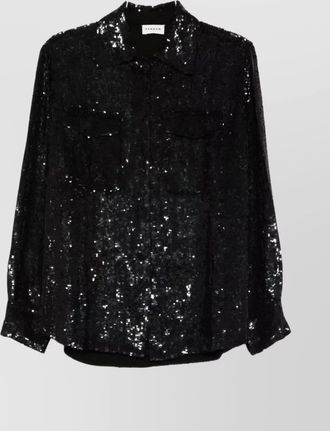 Parosh long sleeve top with sequin chest pockets
