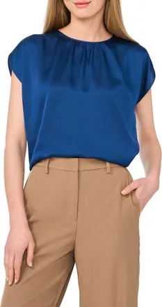 Vince Camuto Shirred Satin Top in Estate Blue at Nordstrom, Size Xx-Large