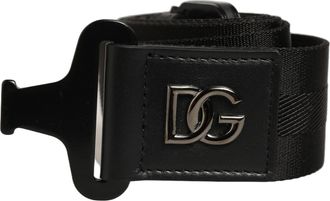 Dolce & Gabbana Men Black Fabric Strap Logo Metal Buckle Mens Belt