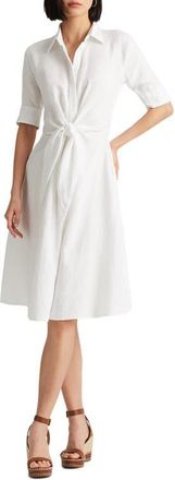 Lauren Ralph Lauren Linen Tie Front Shirtdress in White at Nordstrom, Size 14