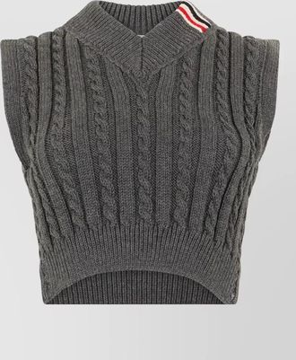 Thom Browne wool ribbed v-neck cropped vest