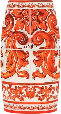 Dolce & Gabbana Orange Silk Midi Womens Skirt
