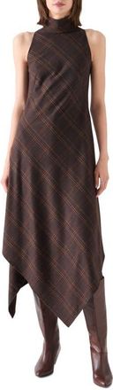 Akris Blanket Check Sleeveless Midi Dress in Espresso-Caramel at Nordstrom, Size 12