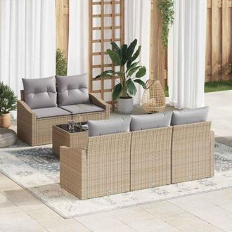 vidaXL Vidaxl - Conjunto De Sof&aacute; De Jard&iacute;n 6 Pcs Beige, Gris 55 X 55 X 37 Cm