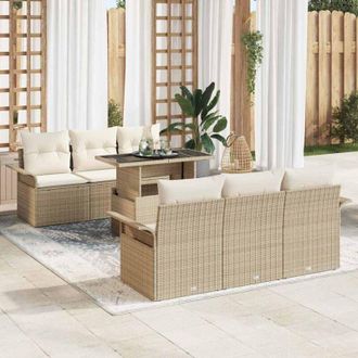 vidaXL Vidaxl - Conjunto De Sof&aacute; De Jard&iacute;n Con Coj&iacute;n 7 Pcs Beige Polirat&aacute;n