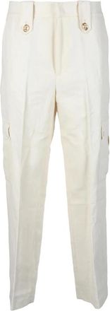 Twinset Cargo Linnen Broek met Hoge Taille - Dames - Straight fit broeken - Wit - M - Linnen - Broeken