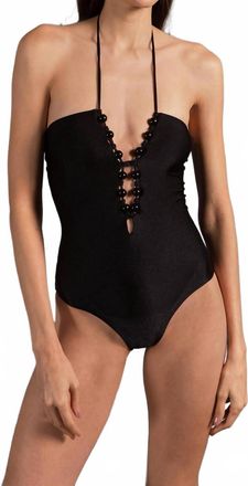 Adriana Degreas Golden Age Solid Halterneck Swimsuit In Black