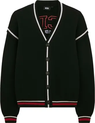 GCDS Gcds, Truien & Vesten, Dames, Zwart, L, Katoen, Logo Gebreide Cardigan