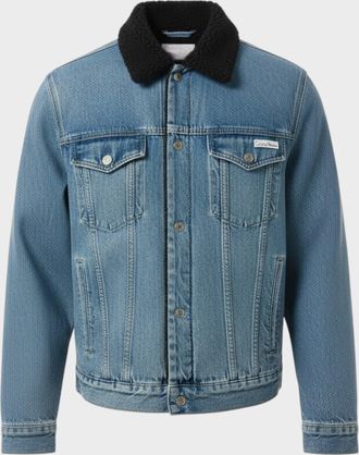 Calvin Klein Mens 90S Sherpa Trucker Denim Jacket Pocono Blue Black - Size X-Large