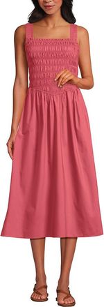 Lands End Poplin Smocked Bodice Midi Dress in Soft Mojave Rose at Nordstrom, Size X-Large P