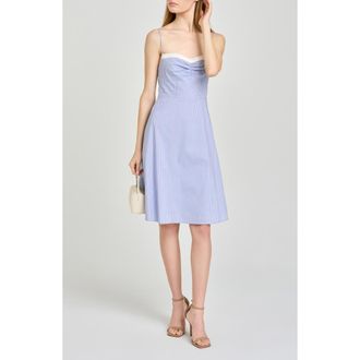 Wayf x Hannah Lovey Porter Remi Pinstripe Cotton Blend Dress in Blue at Nordstrom, Size X-Large