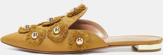 Aquazzura Yellow Fabric Sunflower Pointed Toe Flat Mules