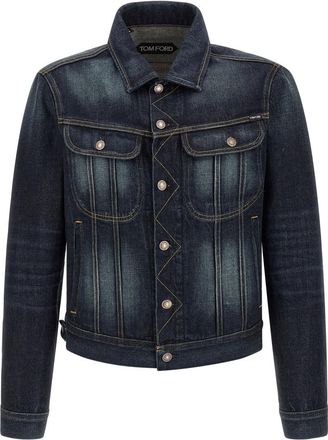 Tom Ford Blue Solid Shirt Collar Jacket