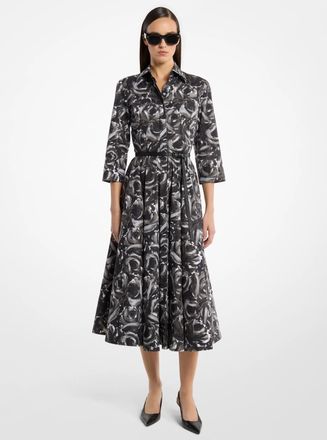 Michael Kors Floral Cotton Poplin Belted Quarter-Sleeve Shirtdress