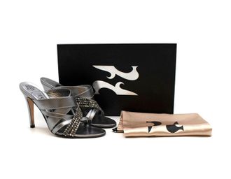 Gina Crystal Embellished Silver Mules Size 36.5