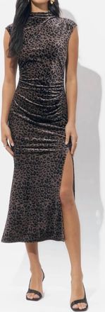 Adelyn Rae Merlyn Animal Mock Neck Midi Dress In Brown/black