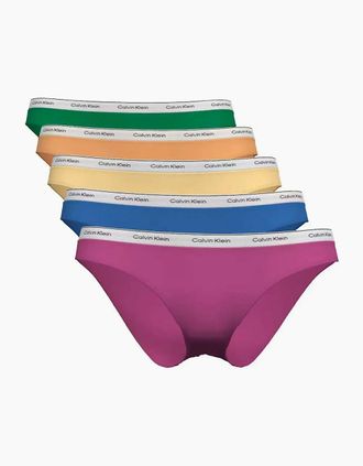 Calvin Klein Womens 5-Pack Icon Logo Bikini Briefs, Pink/Blue/Yellow/Orange/Green - Size: 14