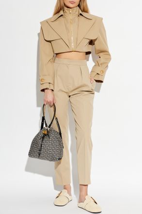 Balmain Pleated Trousers, Womens, Beige