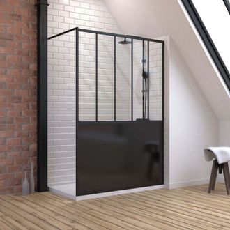 Aurlane Pack Mampara De Ducha 140x200 Cm Negro Mate - Vidrio 5mm + Plato De Ducha