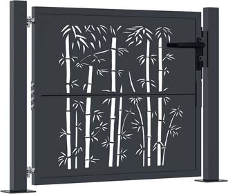 Berkfield Home Garden Gate Anthracite 105x105 cm Steel Bamboo Design in Dark Grey