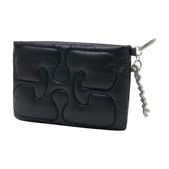 Ganni Womens Quilted Leather Clutch Black Wallet