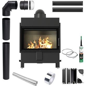 Kratki LUCY 14 kW &Oslash;200 SCHWARZ Kamin-Einsatz Installationskit