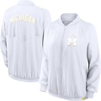 Jordan Brand Womens Jordan Brand White Michigan Wolverines Statement Bomber Raglan Full-Zip Jacket at Nordstrom, Size X-Large