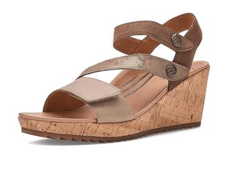 Aetrex Madelyn Wedge Sandal Womens Sandals Taupe : EU 43 (US Womens 11.5-12) M (B), Leather