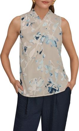 DKNY Floral Burnout Twist Neck Top in Sea Mist Multi at Nordstrom, Size X-Small