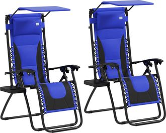 OUTSUNNY 2 Pcs Zero Gravity Lounger Chair - Folding Reclining Chair - Blue | TJ Hughes