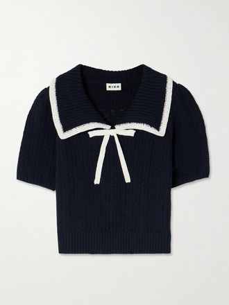 Rixo Pullover In Cotone Bicolore Con Fiocco Pippa - Blu
