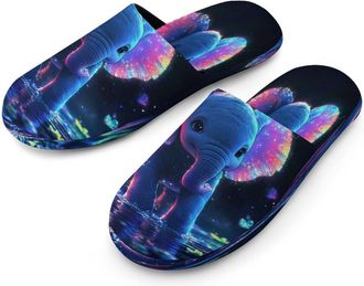 Generic Cute Elephant Flowers Mens Cotton Slippers Memory Foam Comfort House Shoes Winter Indoor Slipper for Hotel Casa Spa