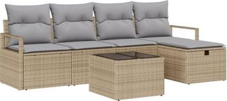 vidaXL Garden Sofa Set with Cushion 6 pcs Beige Poly rattan vidaXL