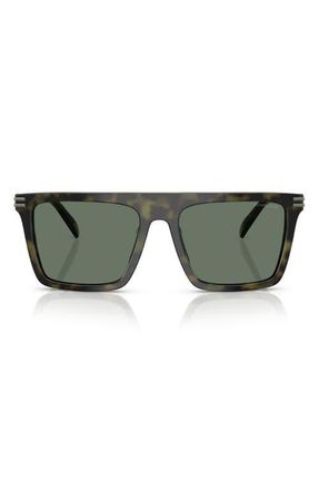 Michael Kors Edgewater 55mm Flat Top Square Sunglasses in Olive Tortoise /Green Solid at Nordstrom