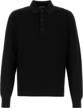 Tom Ford Silk Cotton Piquet LS Polo - Heren - Polos - Zwart - L - Katoen - Tops