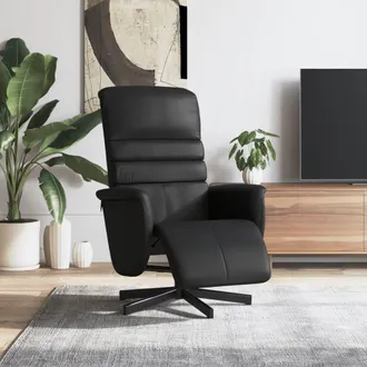 vidaXL Sill&oacute;n Reclinable Con Reposapi&eacute;s Cuero Sint&eacute;tico Negro Vidaxl