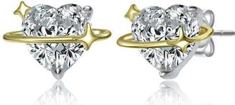Rachel Glauber Two Tone with Clear Cubic Zirconia Heart & Star Design Stud Earrings