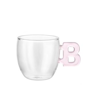 KASANOVA Tazzina caff&egrave; lettera B rosa in vetro borosilicato, 150 ml
