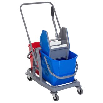 OEM Carro De Limpieza Profesional Carro De Fregado De Metal Con 2 Cubos De 25 Litros Extra&iacute;bles Escurridor Prensa Manual Y 4 Ruedas 73x45x92 Cm Rojo Y Azu