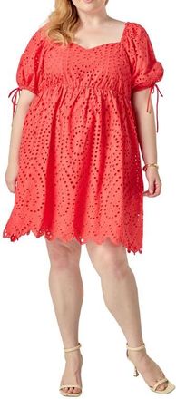 English Factory Scallop Edge Cotton Eyelet Minidress in Red at Nordstrom, Size 3X