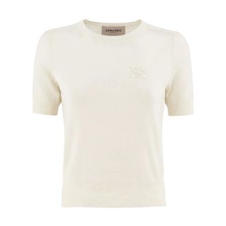 Ermanno Scervino Round-neck Knitwear, female, White, Size: XS Fine Knit T-Shirt