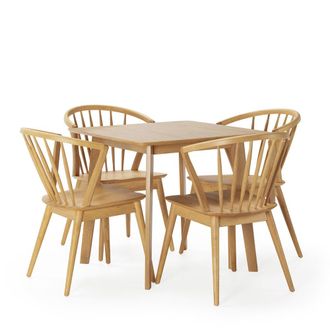 HOMN Juego de mesa 80x80 cm y 4 sillas de comedor color roble