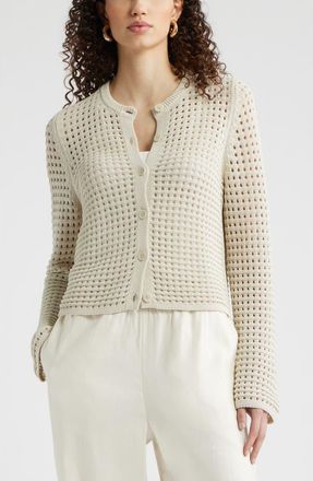 Nordstrom Mesh Stitch Cardigan in Beige Scroll at Nordstrom, Size Xx-Small