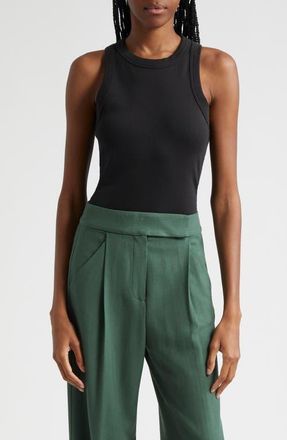 Veronica Beard Jordyn Stretch Cotton Rib Tank in Black at Nordstrom, Size Large