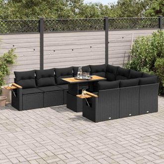 vidaXL Set Sof&aacute;s Jard&iacute;n Y Cojines 11 Pzas Rat&aacute;n Sint&eacute;tico Acacia Negro